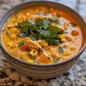 20 Minute Mexican Chicken Corn Soup taken with iphone 15 pro max --iw 2 --ar 4:5 --v 6.0 --raw