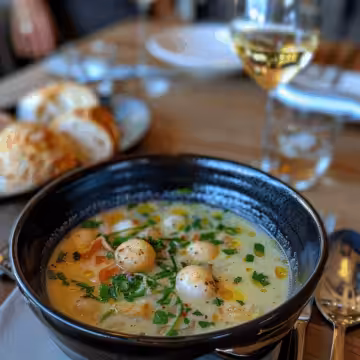 Aïgo Boulido, Hangover Garlic Soup taken with iphone 15 pro max --iw 2 --ar 4:5 --v 6.0 --raw