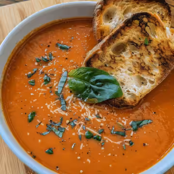 Best Ever Roasted Tomato Soup with Basil taken with iphone 15 pro max --iw 2 --ar 4:5 --v 6.0 --raw