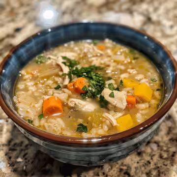 Chicken Barley Soup {Healthy & Hearty} taken with iphone 15 pro max --iw 2 --ar 4:5 --v 6.0 --raw