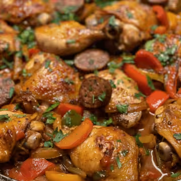 Chicken Scarpariello (Braised Chicken with Sausage and Peppers) taken with iphone 15 pro max --iw 2 --ar 4:5 --v 6.0 --raw