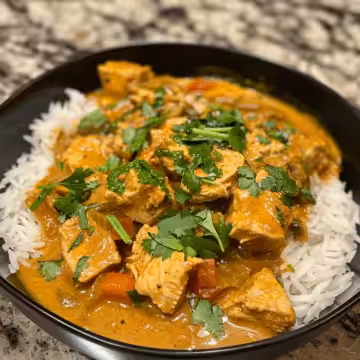 Coconut Chicken Curry taken with iphone 15 pro max --iw 2 --ar 4:5 --v 6.0 --raw