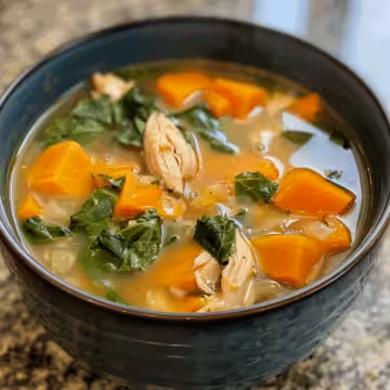 Cold Season Chicken and Sweet Potato Soup taken with iphone 15 pro max --iw 2 --ar 4:5 --v 6.0 --raw