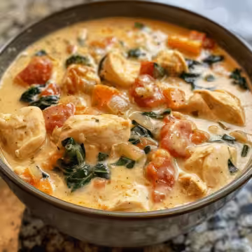 Creamy Tuscan Chicken Soup taken with iphone 15 pro max --iw 2 --ar 4:5 --v 6.0 --raw