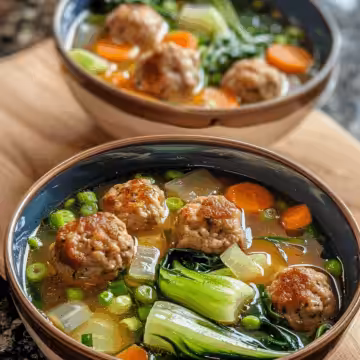 Ginger Chicken Meatball Soup with Baby Bok Choy taken with iphone 15 pro max --iw 2 --ar 4:5 --v 6.0 --raw