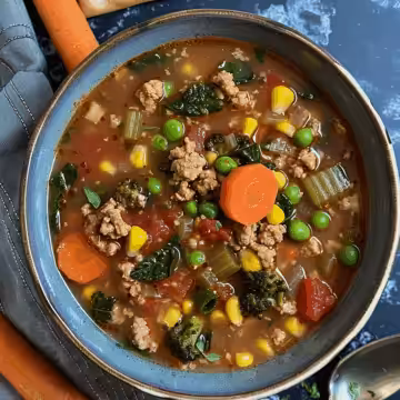 Hearty Ground Turkey Soup with Vegetables taken with iphone 15 pro max --iw 2 --ar 4:5 --v 6.0 --raw