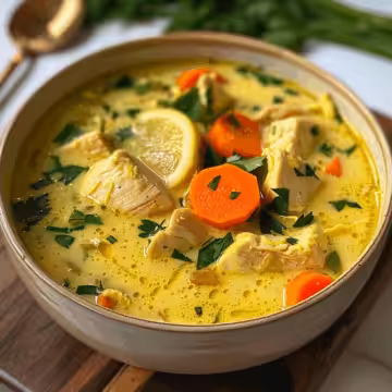 High-Protein Lemon & Turmeric Chicken Soup taken with iphone 15 pro max --iw 2 --ar 4:5 --v 6.0 --raw