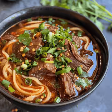 Instant Pot Spicy Short Rib Noodle Soup taken with iphone 15 pro max --iw 2 --ar 4:5 --v 6.0 --raw