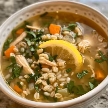Lemon, Chicken and Farro Soup taken with iphone 15 pro max --iw 2 --ar 4:5 --v 6.0 --raw