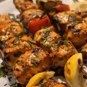 Lemony Marinated Chicken Skewers taken with iphone 15 pro max --iw 2 --ar 4:5 --v 6.0 --raw