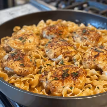 One-Pan Chicken with Buttered Noodles taken with iphone 15 pro max --iw 2 --ar 4:5 --v 6.1 --raw