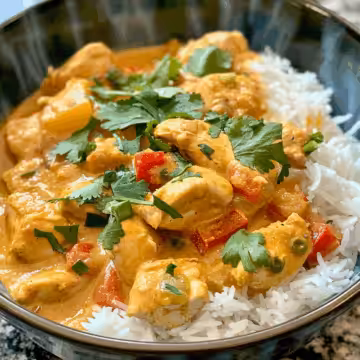 One Pot Coconut Curry Chicken and Rice taken with iphone 15 pro max --iw 2 --ar 4:5 --v 6.0 --raw