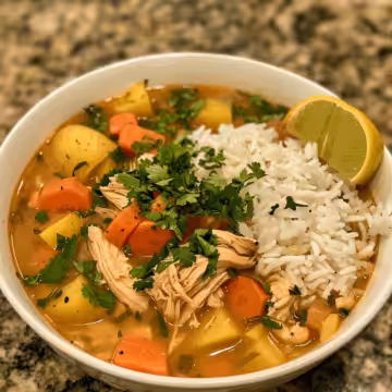 Peruvian Chicken Soup with Rice and Potatoes taken with iphone 15 pro max --iw 2 --ar 4:5 --v 6.0 --raw