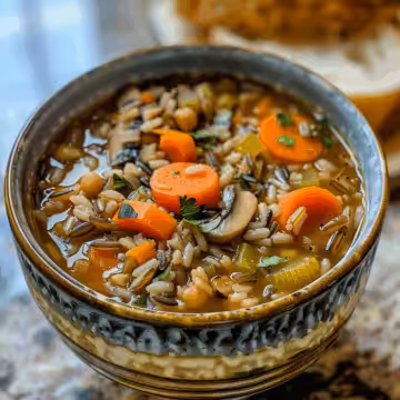 Slow-Cooked Vegetable Wild Rice Soup taken with iphone 15 pro max --iw 2 --ar 4:5 --v 6.0 --raw
