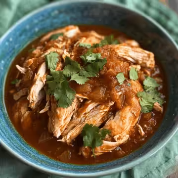 Slow Cooker Salsa Chicken taken with iphone 15 pro max --iw 2 --ar 4:5 --v 6.1 --raw