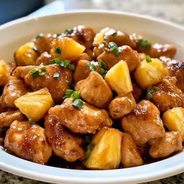 5 Star Brown Sugar Pineapple Chicken Sweet Dinner taken with iphone 15 pro max --iw 2 --ar 4:5 --v 6.1 --raw