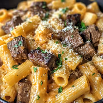 Cajun Steak Tips in Cheesy Rigatoni Recipe taken with iphone 15 pro max --iw 2 --ar 4:5 --v 6.1 --raw