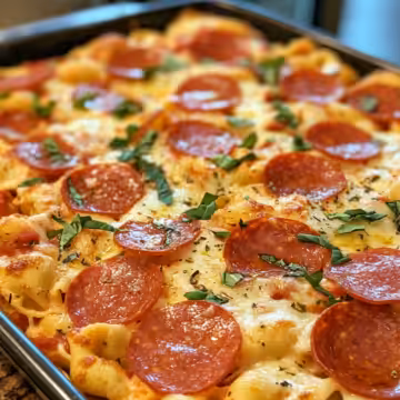 Cheese Tortellini Pepperoni Pizza Casserole taken with iphone 15 pro max --iw 2 --ar 4:5 --v 6.1 --raw