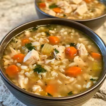 Comforting Homemade Chicken And Rice Soup taken with iphone 15 pro max --iw 2 --ar 4:5 --v 6.1 --raw
