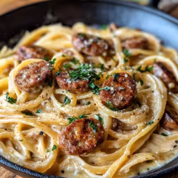 Creamy Cajun Sausage Pasta Recipe taken with iphone 15 pro max --iw 2 --ar 4:5 --v 6.1 --raw