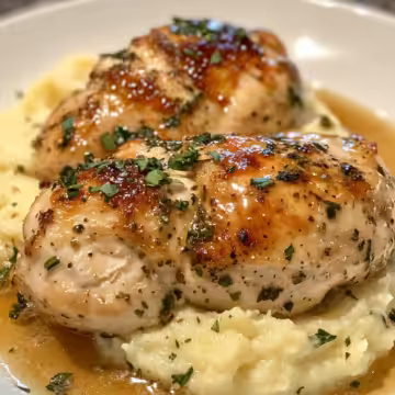 Creamy Herb Chicken With Mashed Potatoes Glazed taken with iphone 15 pro max --iw 2 --ar 4:5 --v 6.1 --raw