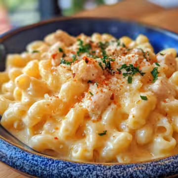 Creamy Honey Pepper Chicken Mac And Cheese Delight taken with iphone 15 pro max --iw 2 --ar 4:5 --v 6.1 --raw