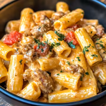 Creamy Italian Sausage Rigatoni taken with iphone 15 pro max --iw 2 --ar 4:5 --v 6.1 --raw