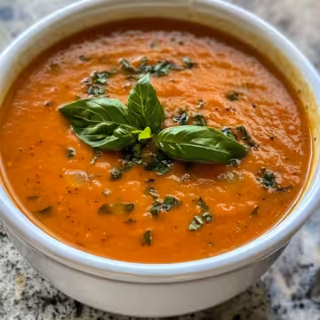Creamy Roasted Garlic Tomato Soup taken with iphone 15 pro max --iw 2 --ar 4:5 --v 6.1 --raw