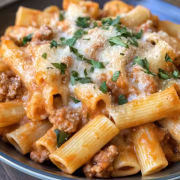 Creamy Sausage Rigatoni Recipe taken with iphone 15 pro max --iw 2 --ar 4:5 --v 6.1 --raw