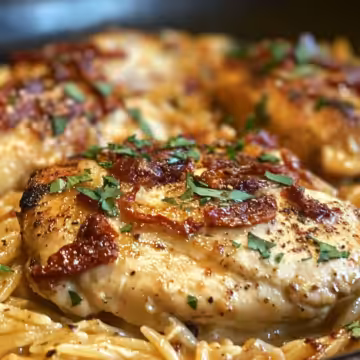 Creamy Sun Dried Tomato Chicken Orzo taken with iphone 15 pro max --iw 2 --ar 4:5 --v 6.1 --raw