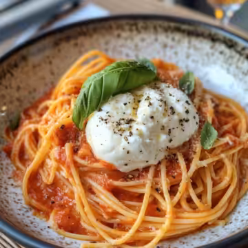 Cremige Tomaten Burrata Pasta taken with iphone 15 pro max --iw 2 --ar 4:5 --v 6.1 --raw