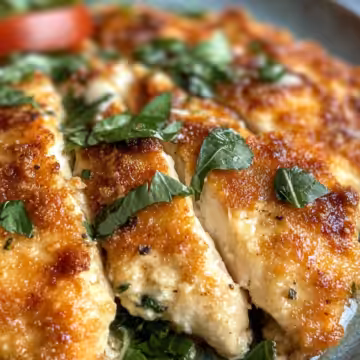 Crispy Parmesan Chicken With A Rich Garlic Sauce Easy Dinner Idea taken with iphone 15 pro max --iw 2 --ar 4:5 --v 6.1 --raw