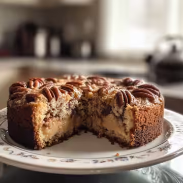 Delicious Gooey Butter Pecan Cake taken with iphone 15 pro max --iw 2 --ar 4:5 --v 6.1 --raw