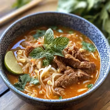 Delicious Satay Beef Noodle Soup Recipe taken with iphone 15 pro max --iw 2 --ar 4:5 --v 6.1 --raw