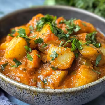 Dopiazeh Aloo Persian Potato Curry taken with iphone 15 pro max --iw 2 --ar 4:5 --v 6.1 --raw