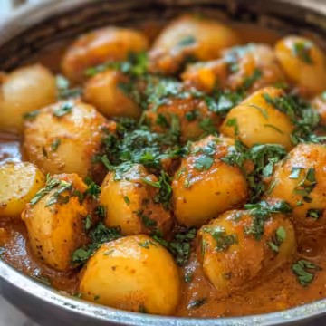 Dopiazeh Aloo Persian Potato Curry taken with iphone 15 pro max --iw 2 --ar 4:5 --v 6.1 --raw