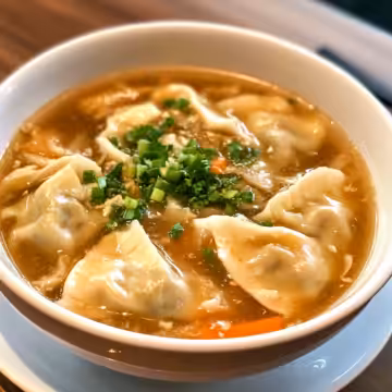 Easy Asian Dumpling Potsticker Soup Recipe taken with iphone 15 pro max --iw 2 --ar 4:5 --v 6.1 --raw
