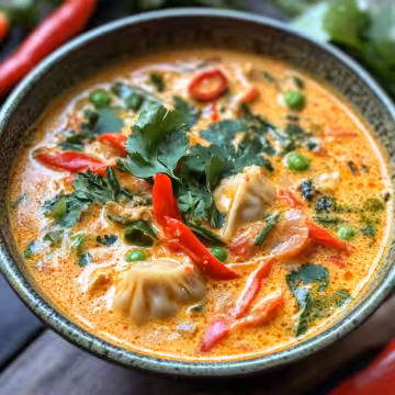Easy Thai Coconut Curry Dumpling Soup taken with iphone 15 pro max --iw 2 --ar 4:5 --v 6.1 --raw
