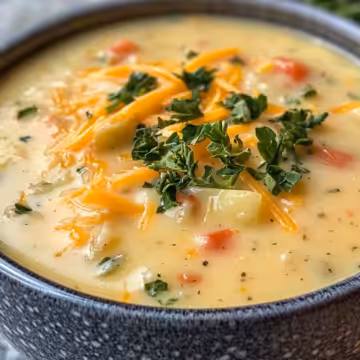 Hearty Cheddar Garlic Herb Potato Soup Recipe taken with iphone 15 pro max --iw 2 --ar 4:5 --v 6.1 --raw