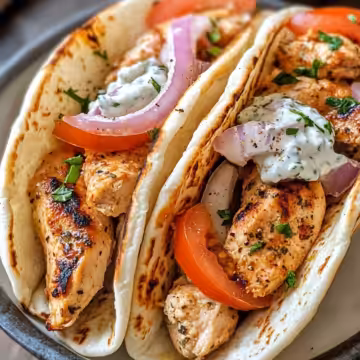 Mediterranean Chicken Gyros With Creamy Feta Tzatziki taken with iphone 15 pro max --iw 2 --ar 4:5 --v 6.1 --raw