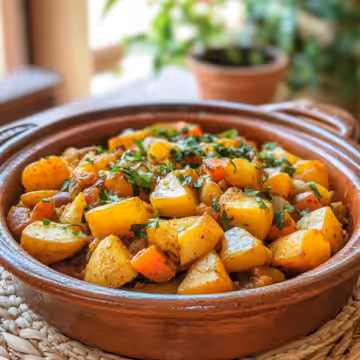 Moroccan Potato Tagine taken with iphone 15 pro max --iw 2 --ar 4:5 --v 6.1 --raw