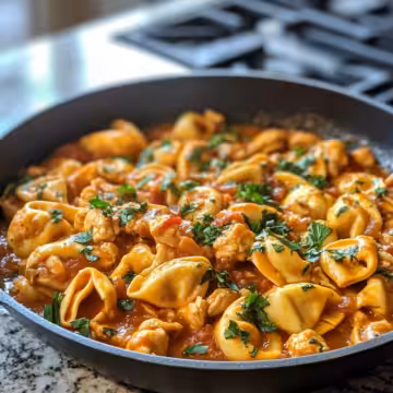 One Pot Spicy Garlic Butter Chicken Tortellini taken with iphone 15 pro max --iw 2 --ar 4:5 --v 6.1 --raw