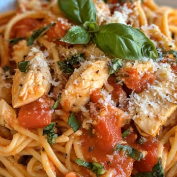Perfect Bruschetta Chicken Pasta taken with iphone 15 pro max --iw 2 --ar 4:5 --v 6.1 --raw
