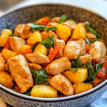 Pineapple Chicken Stir Fry taken with iphone 15 pro max --iw 2 --ar 4:5 --v 6.1 --raw