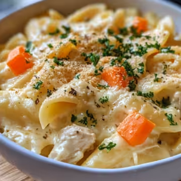 Quick Chicken Pot Pie Pasta taken with iphone 15 pro max --iw 2 --ar 4:5 --v 6.1 --raw