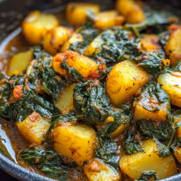 Saag Aloo Spinach Potato Curry taken with iphone 15 pro max --iw 2 --ar 4:5 --v 6.1 --raw