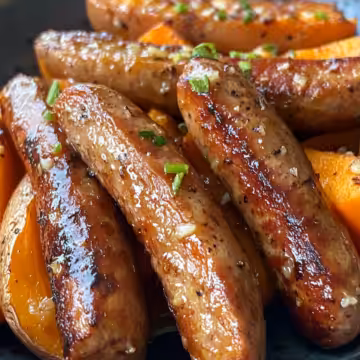 Sausage And Sweet Potatoes With Honey Garlic Sauce taken with iphone 15 pro max --iw 2 --ar 4:5 --v 6.1 --raw