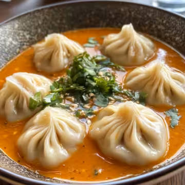 Soup Dumplings in Thai Red Curry Sauce taken with iphone 15 pro max --iw 2 --ar 4:5 --v 6.1 --raw
