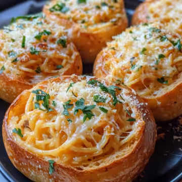 Spaghetti Garlic Bread Bowls taken with iphone 15 pro max --iw 2 --ar 4:5 --v 6.1 --raw