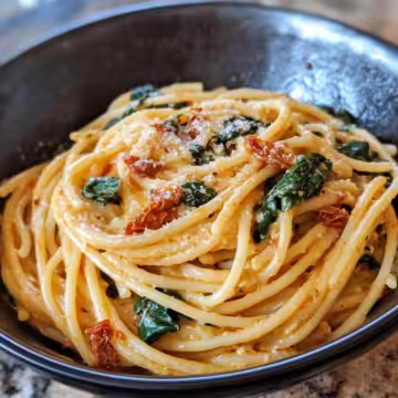 Spaghetti Spinach With Sun Dried Tomato Cream Sauce taken with iphone 15 pro max --iw 2 --ar 4:5 --v 6.1 --raw